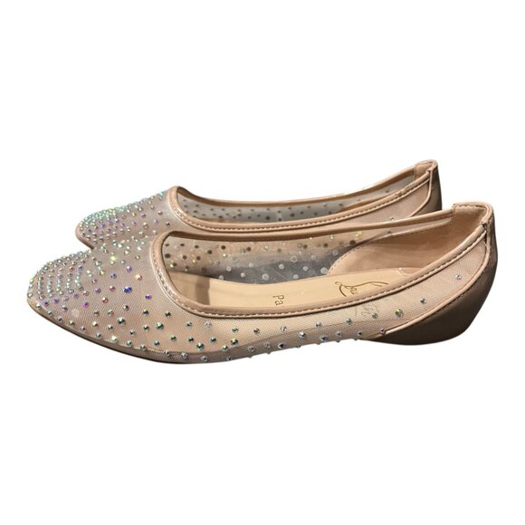 Beige Crystal Embellished Mesh Follis Strass Ballerina Flats - Picture 6 of 12